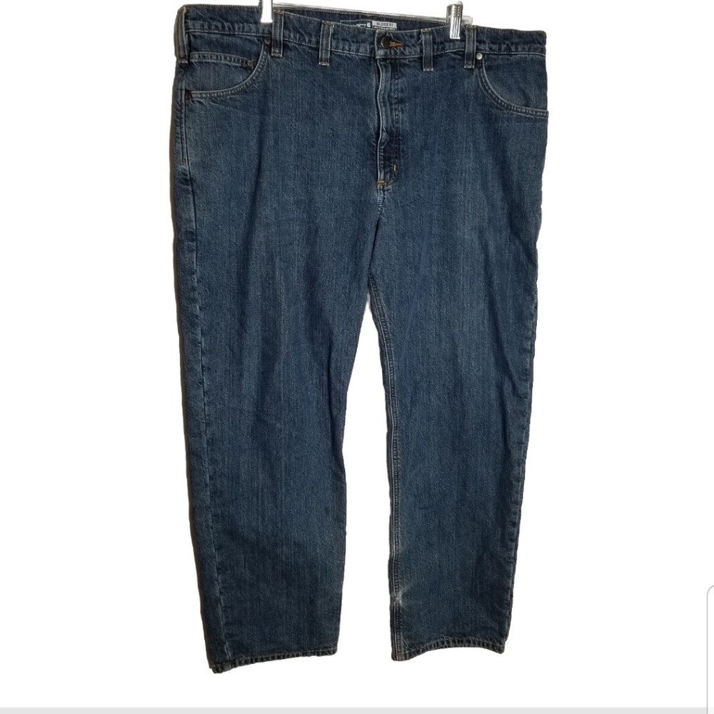 Carhartt Jeans Men's 44x32 Relaxed Fit Flannel Lined Blue Denim Work Jeans